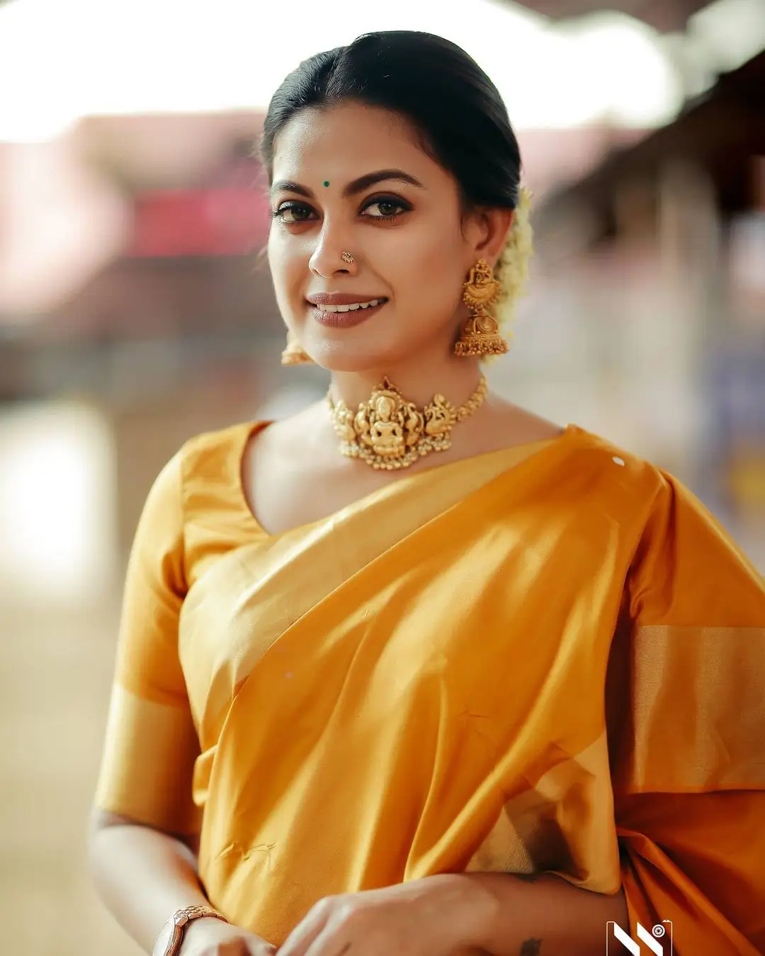 Malayalam Actress Anusree Nair in Orange Saree Blouse